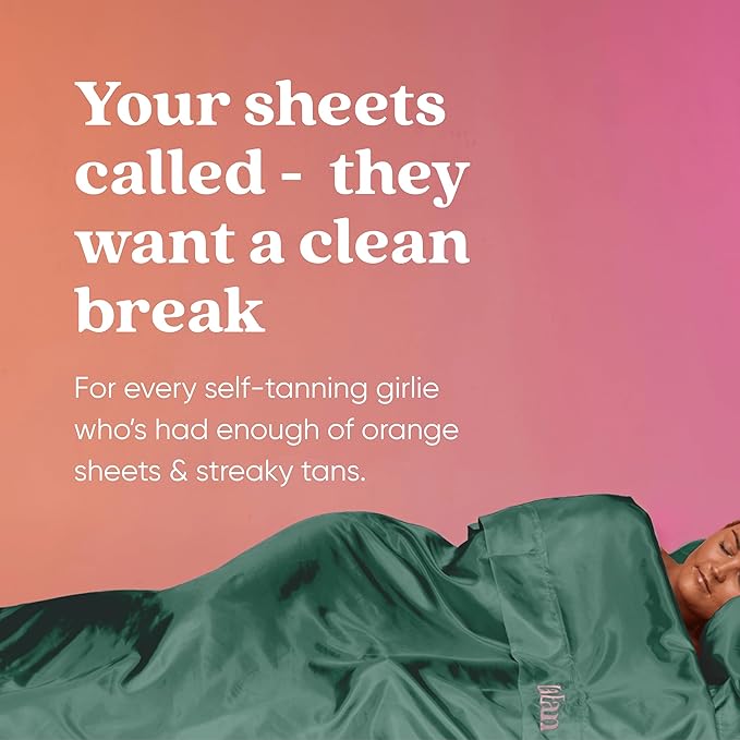 Teal sheets with text on a pink gradient background